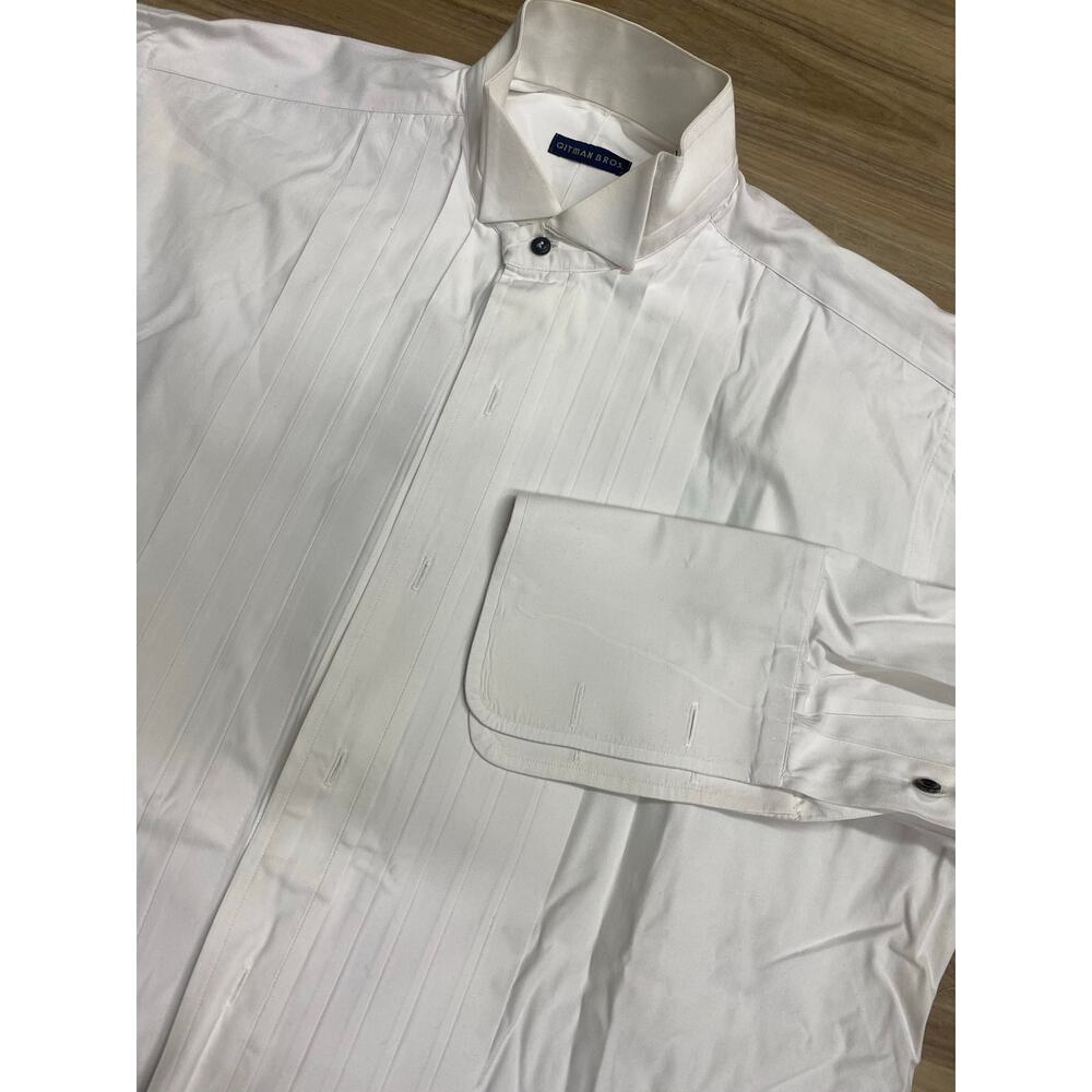 VTG Gitman Brothers USA solid white cotton tuxedo French Cuff dress shirt 15-33